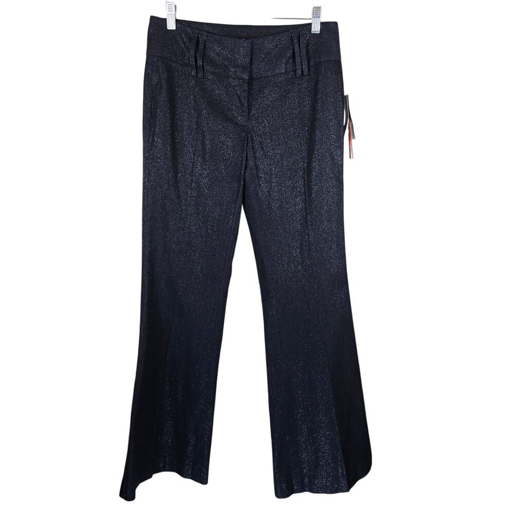 INC International Concepts Black Silver Shimmer Regular Fit Wide Leg Pants 6 NWT